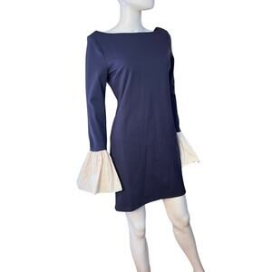 NWT STAUD Navy Ivory Taffeta Cuff Hawthorne Dress Size M